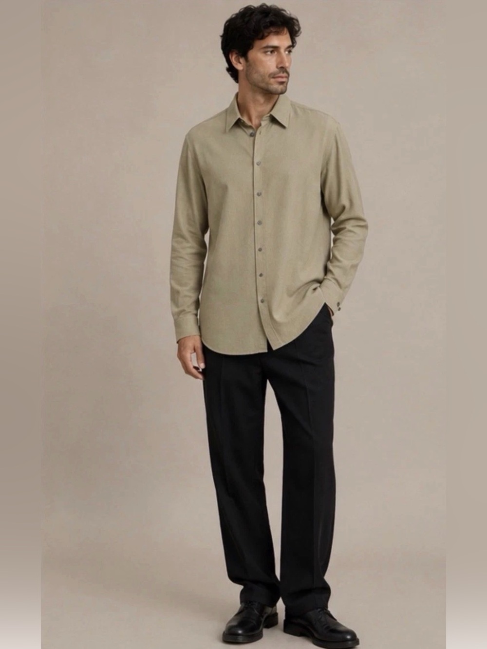 Armani Collezioni Mens XL Olive Cupro Cotton Jacquard Button Shirt VG Condition